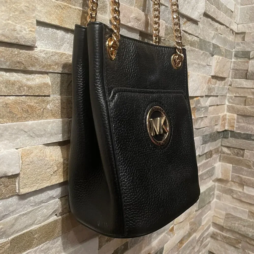 Michael Kors Samira Black Leather Crossbody Bag | Gold Chain Strap $360 NWOT - Picture 7 of 10